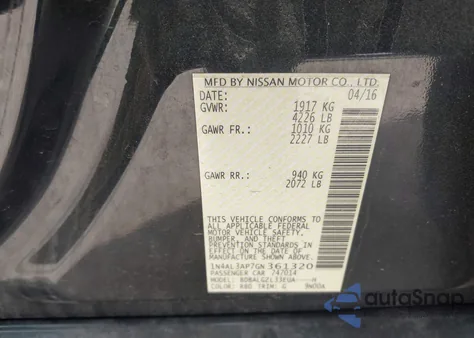 2016 Nissan Altima 2.5 S z USA, uszkodzony, nr VIN 1N4AL3AP7GN361320